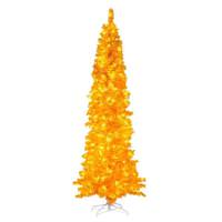 View 4.5' x 19" Slim Flocked Yellow 100 Yellow LED Lights 231 Tips Christmas Tree