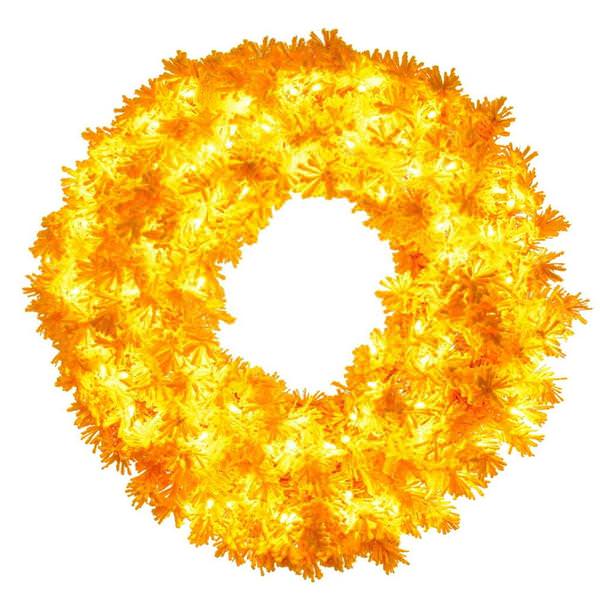 30" Flocked Yellow Wreath 180 Tips 100 Yellow LED Mini Lights