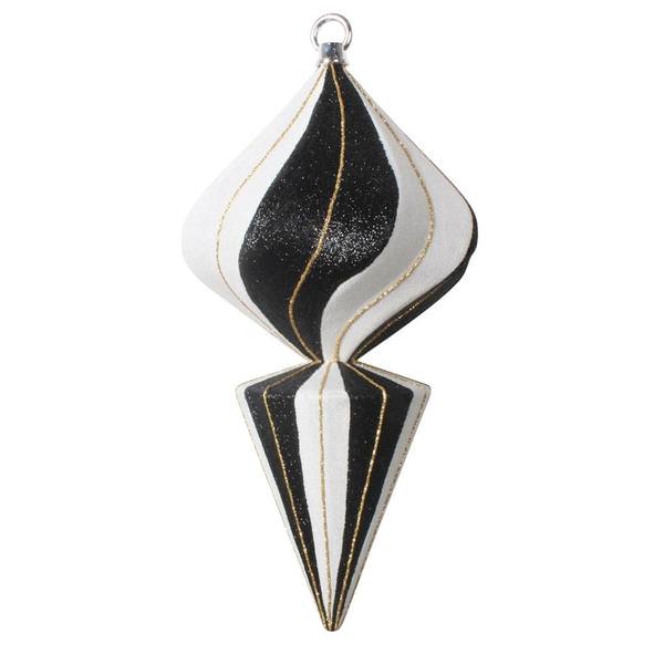 12" Black and White Finial Gold Line Ornament
