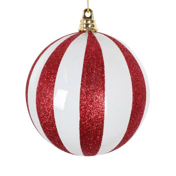 4" White/Red Glitter Ball Ornament (3 Pack)