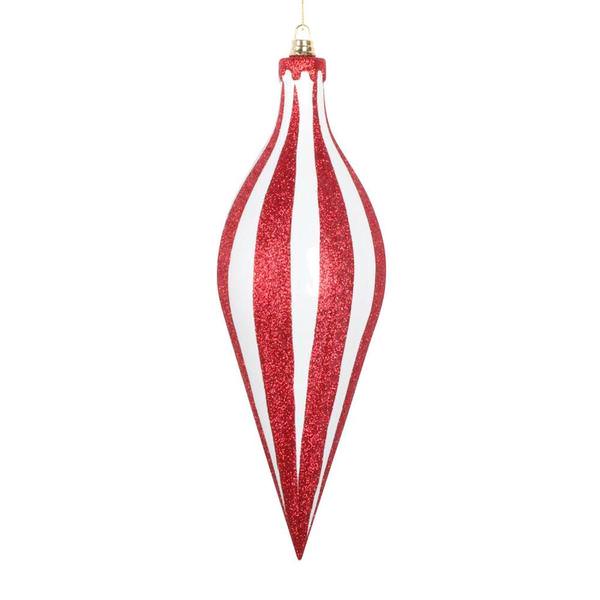 12" White / Red Glitter Drop Ornament