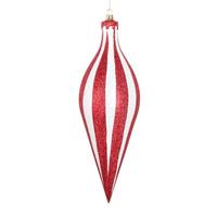 Vickerman 12" White / Red Glitter Drop Ornament