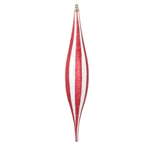 13" White / Red Glitter Oval Drop Ornament (2 Pack)