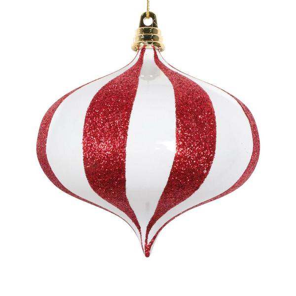 4" Red / White Glitter Onion Ornament (3 Pack)