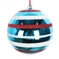 View 4" Turquoise / White / Red Shiny Glitter Ball Ornament (3 Pack)