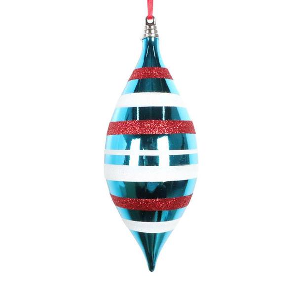 7" Turquoise / Red / White Shiny Glitter Drop Ornament