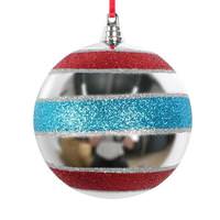 Vickerman 6" Turquoise / Silver / Red Shiny Glitter Ball Ornament (2 Pack)