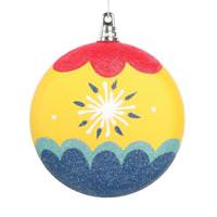Vickerman 4" Yellow Hand-Painted Flat Round Ornament (3 Pack)
