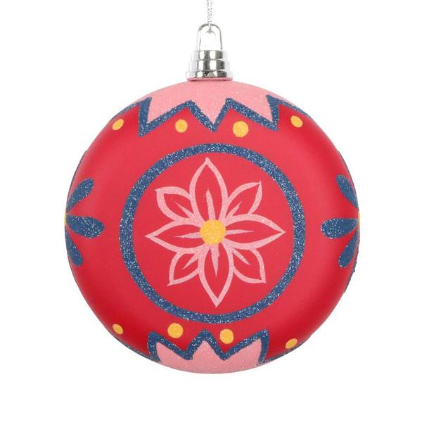 4" Red Hand-Painted Flat Round Ornament (3 Pack)