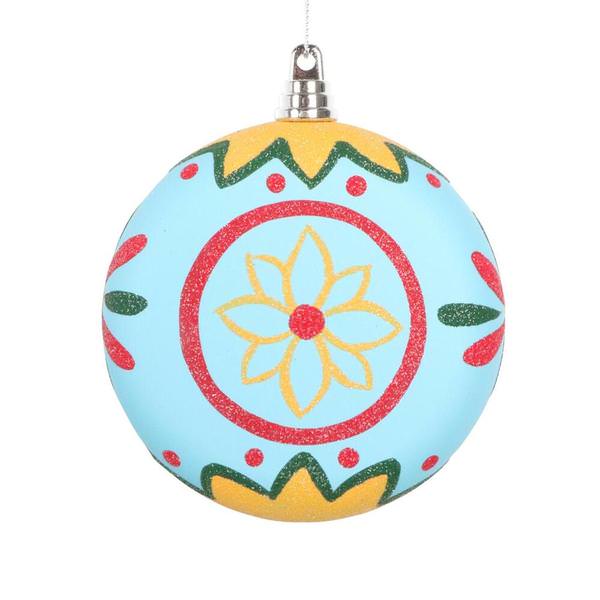 4" Light Blue Hand-Painted Flat Round Ornament (3 Pack)