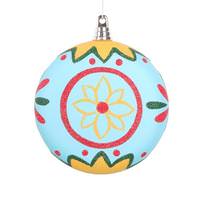 Vickerman 4" Light Blue Hand-Painted Flat Round Ornament (3 Pack)