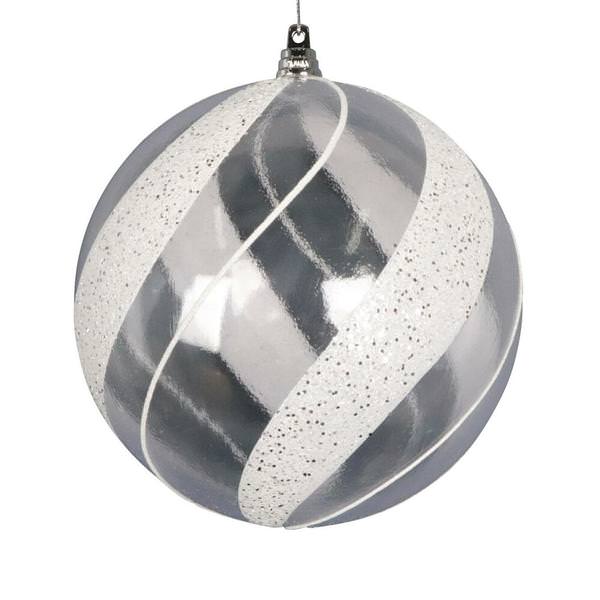 6" Clear Ball White / Silver Glitter Ornament (2 Pack)