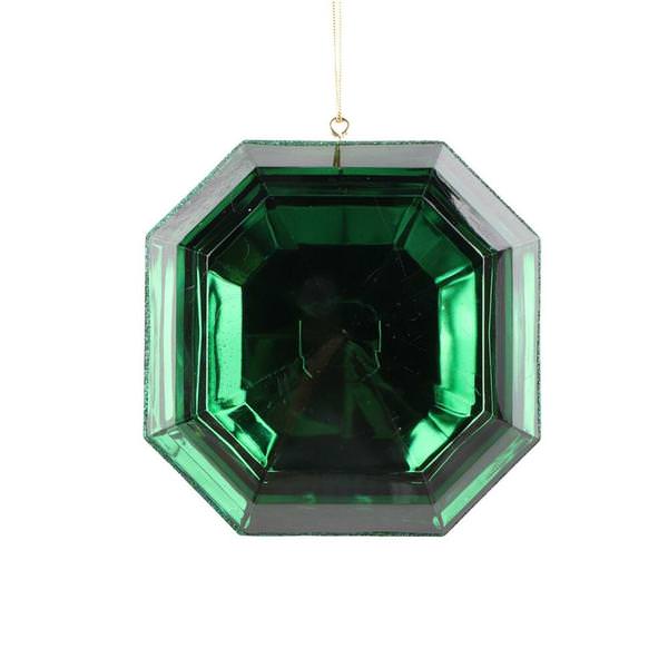 6" Dark Green Square Jewel Glitter Ornament Assortment (2 Pack)