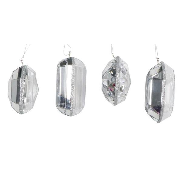 4"-5" Silver Jewel Glitter Ornament Assortment (4 Pack)