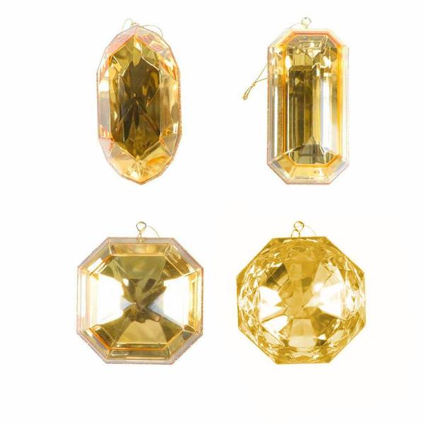 4"-5" Gold Jewel Glitter Ornament Assortment (4 Pack)