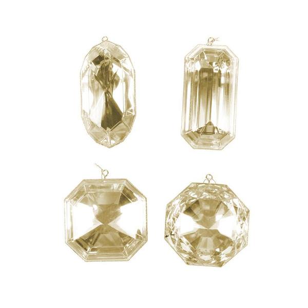 4"-5" Champagne Jewel Glitter Ornament Assortment (4 Pack)