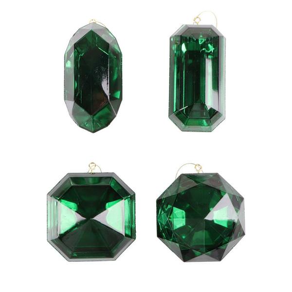 4"-5" Dark Green Jewel Glitter Ornament Assortment (4 Pack)