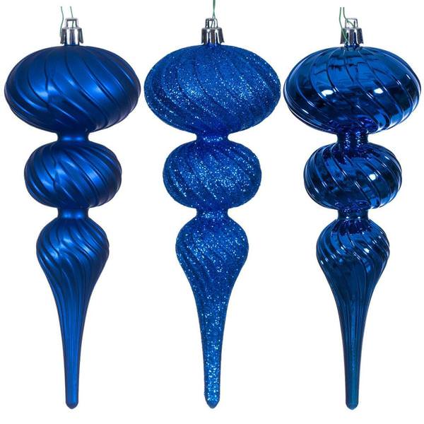8" Blue Swirl Finial Ornament Assortment (6 Pack)