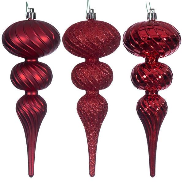 8" Red Swirl Finial Ornament Assortment (6 Pack)