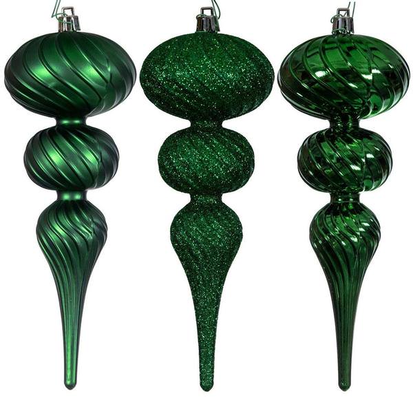 8" Green Swirl Finial Ornament Assortment (6 Pack)