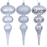 Vickerman 8" Silver Swirl Finial Ornament Assortment (6 Pack)