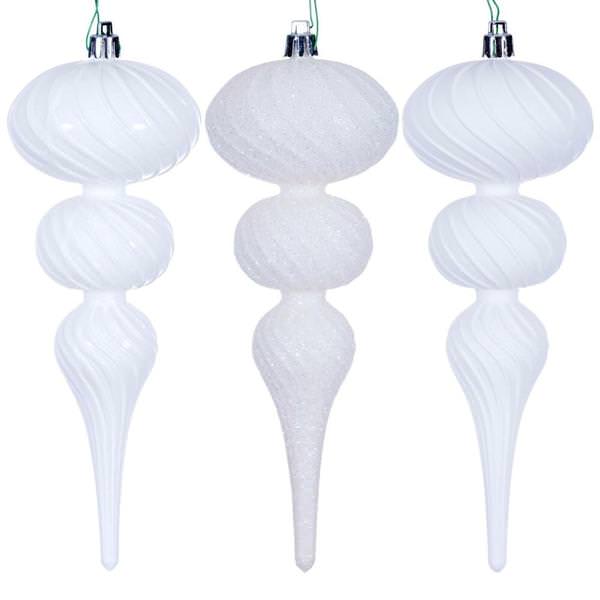 8" White Swirl Finial Ornament Assortment (6 Pack)