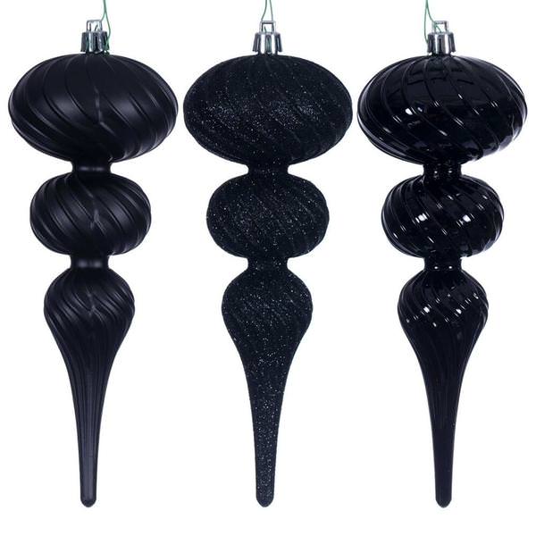 8" Black Swirl Finial Ornament Assortment (6 Pack)