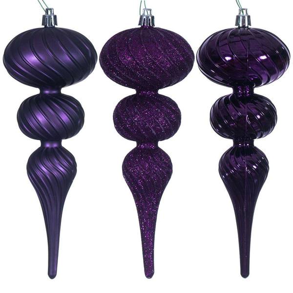 8" Plum Swirl Finial Ornament Assortment (6 Pack)