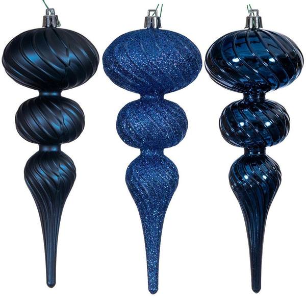 8" Midnight Blue Swirl Finial Ornament Assortment (6 Pack)