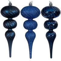 Vickerman 8" Midnight Blue Swirl Finial Ornament Assortment (6 Pack)
