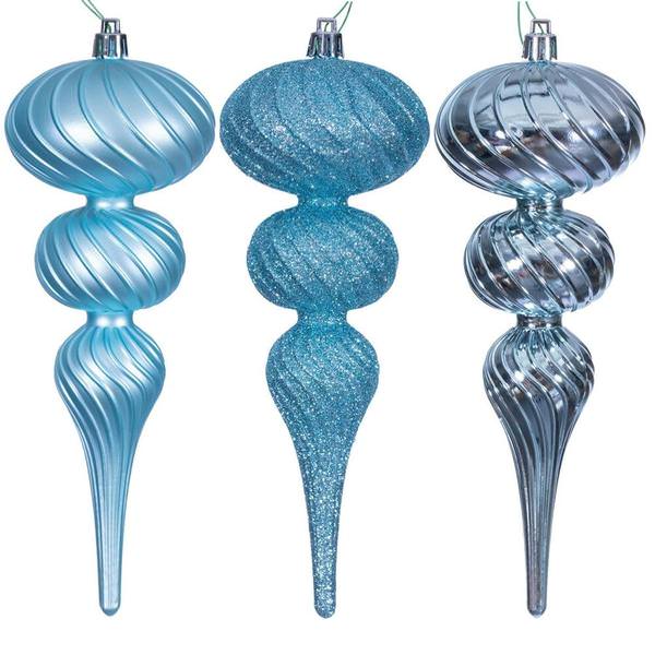 8" Baby Blue Swirl Finial Ornament Assortment (6 Pack)