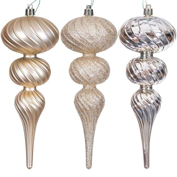8" Champagne Swirl Finial Ornament Assortment (6 Pack)