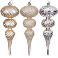 Vickerman 8" Champagne Swirl Finial Ornament Assortment (6 Pack)