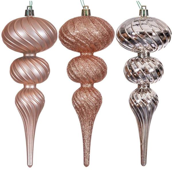 8" Rose Gold Swirl Finial Ornament Assortment (6 Pack)