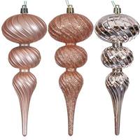 Vickerman 8" Rose Gold Swirl Finial Ornament Assortment (6 Pack)