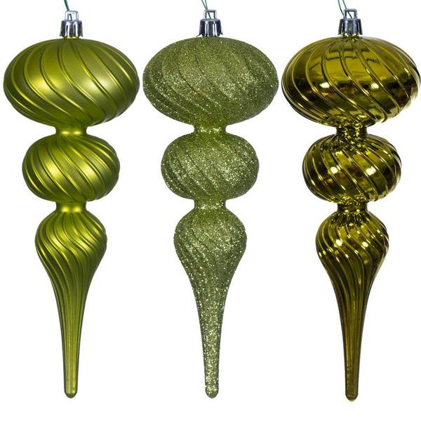 8" Lime Swirl Finial Ornament Assortment (6 Pack)
