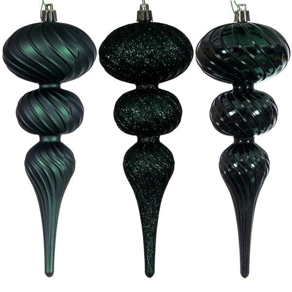 8" Midnight Green Swirl Finial Ornament Assortment (6 Pack)