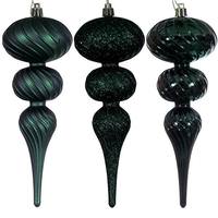 Vickerman 8" Midnight Green Swirl Finial Ornament Assortment (6 Pack)
