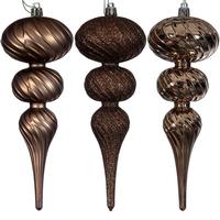 Vickerman 8" Mocha Swirl Finial Ornament Assortment (6 Pack)