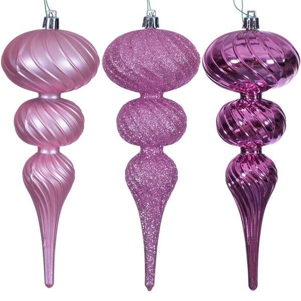 8" Pink Swirl Finial Ornament Assortment (6 Pack)