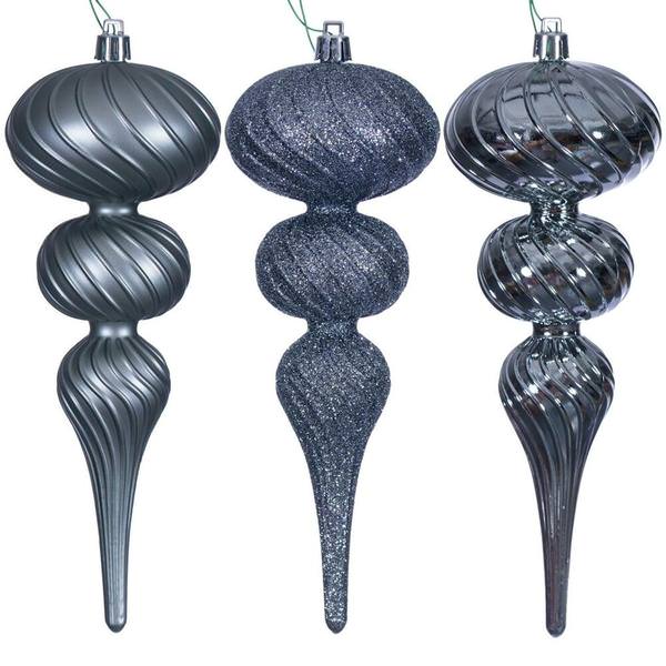 8" Pewter Swirl Finial Ornament Assortment (6 Pack)