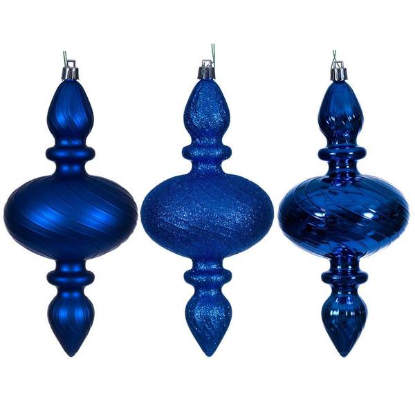 8.2" Blue Swirl Finial Ornament Assortment (6 Pack)