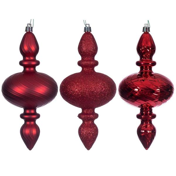 8.2" Red Swirl Finial Ornament Assortment (6 Pack)