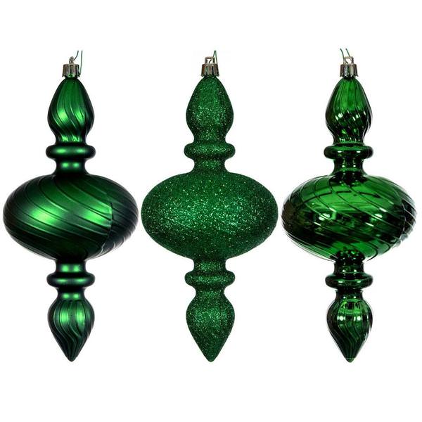 8.2" Green Swirl Finial Ornament Assortment (3 Pack)