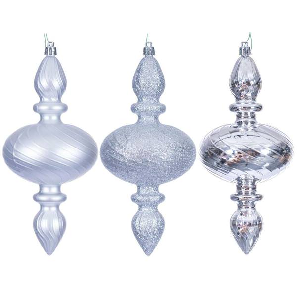 8.2" Silver Swirl Finial Ornament Assortment (6 Pack)