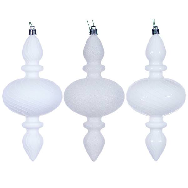 8.2" White Swirl Finial Ornament Assortment (6 Pack)