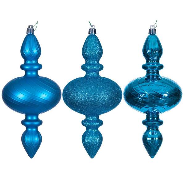 8.2" Turquoise Swirl Finial Ornament Assortment (3 Pack)