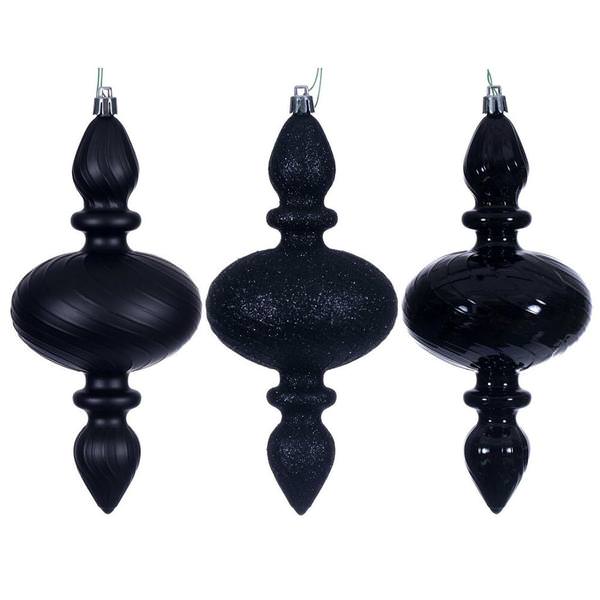 8.2" Black Swirl Finial Ornament Assortment (6 Pack)