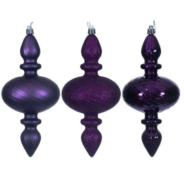 8.2" Plum Swirl Finial Ornament Assortment (6 Pack)
