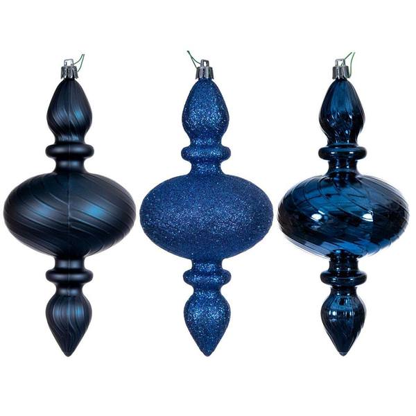 8.2" Midnight Blue Swirl Finial Ornament Assortment (3 Pack)